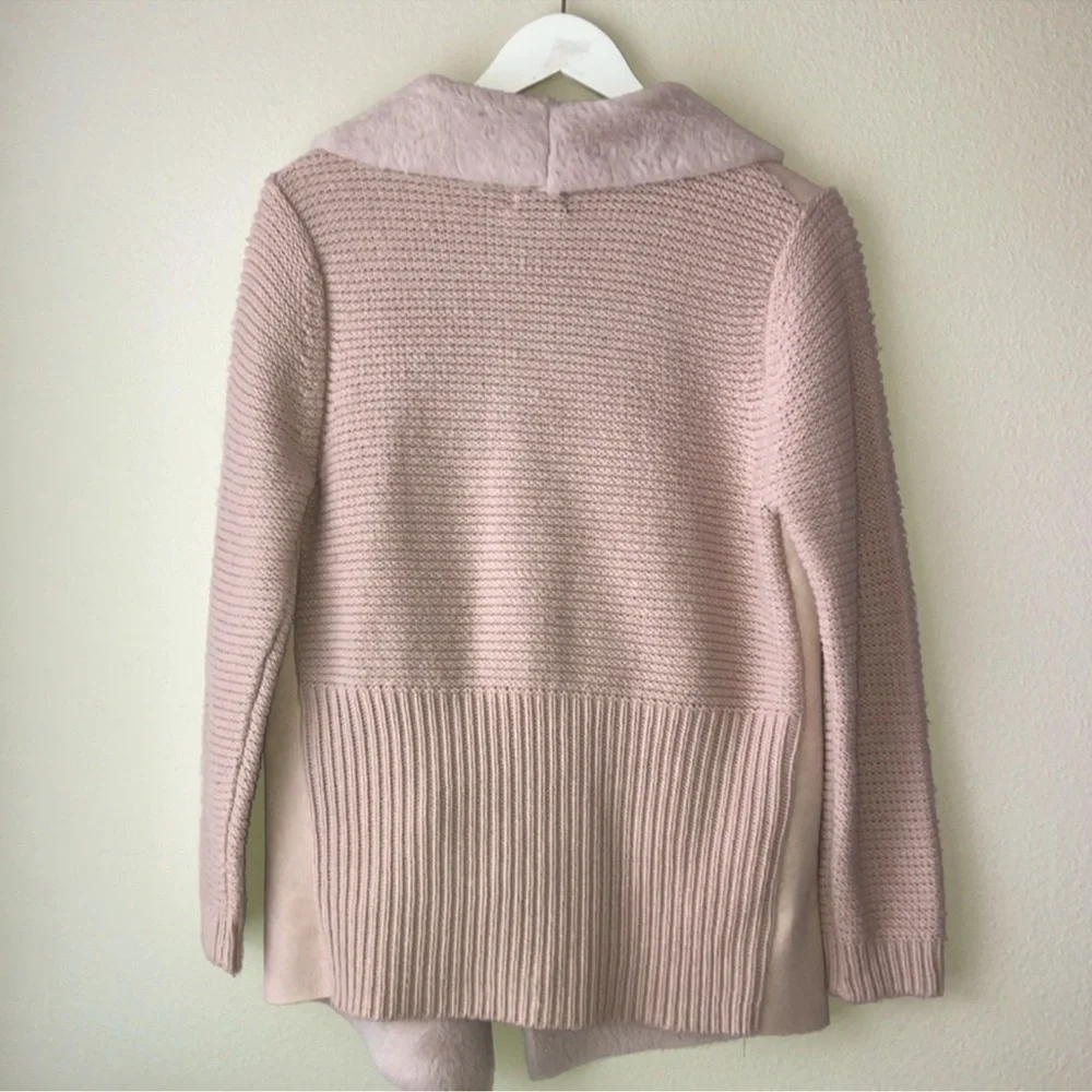SHERPA LINED Pink Vegan Suede Cascade Collar Knitted Combination Jacket - Picture 3 of 6